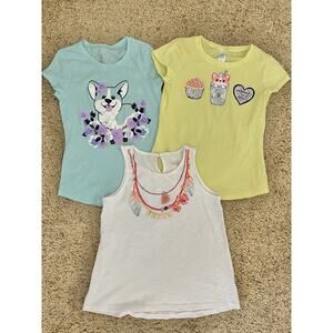 Lot Of 3 Justice Glitter Foil Corgi Puppuccino Dream Catcher Girls Tops Size 8